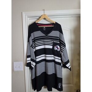 Red Ape Mens 6XL V Neck T-Shirt Black White Gray Striped Embroidered Y2K Hip Hop